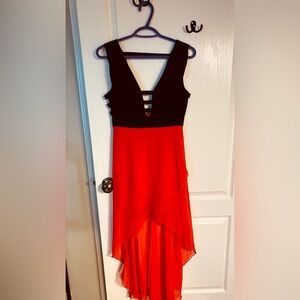 Windsor Black Bodice with Red High-Low Evening Dress